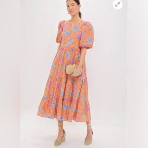 Vibrant Floral Maxi Dress in Orange and Blue